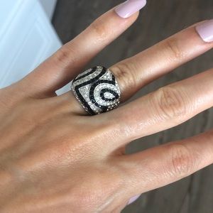 Silver Black + White Cubic Zirconia Ring, 7